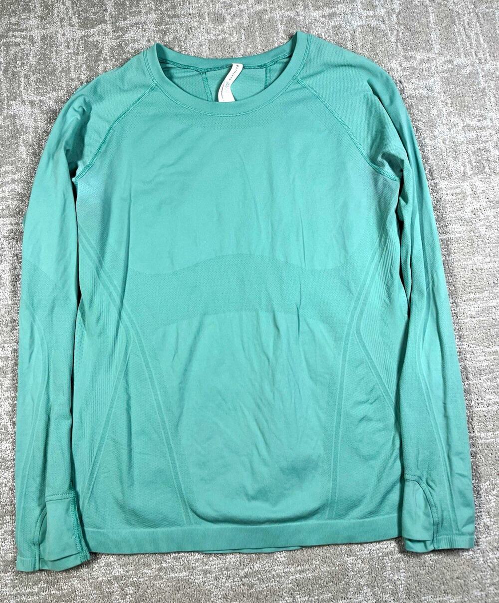 Athleta Momentum Womens Long Sleeve Crew Neck Stretch Active Top Size L Green